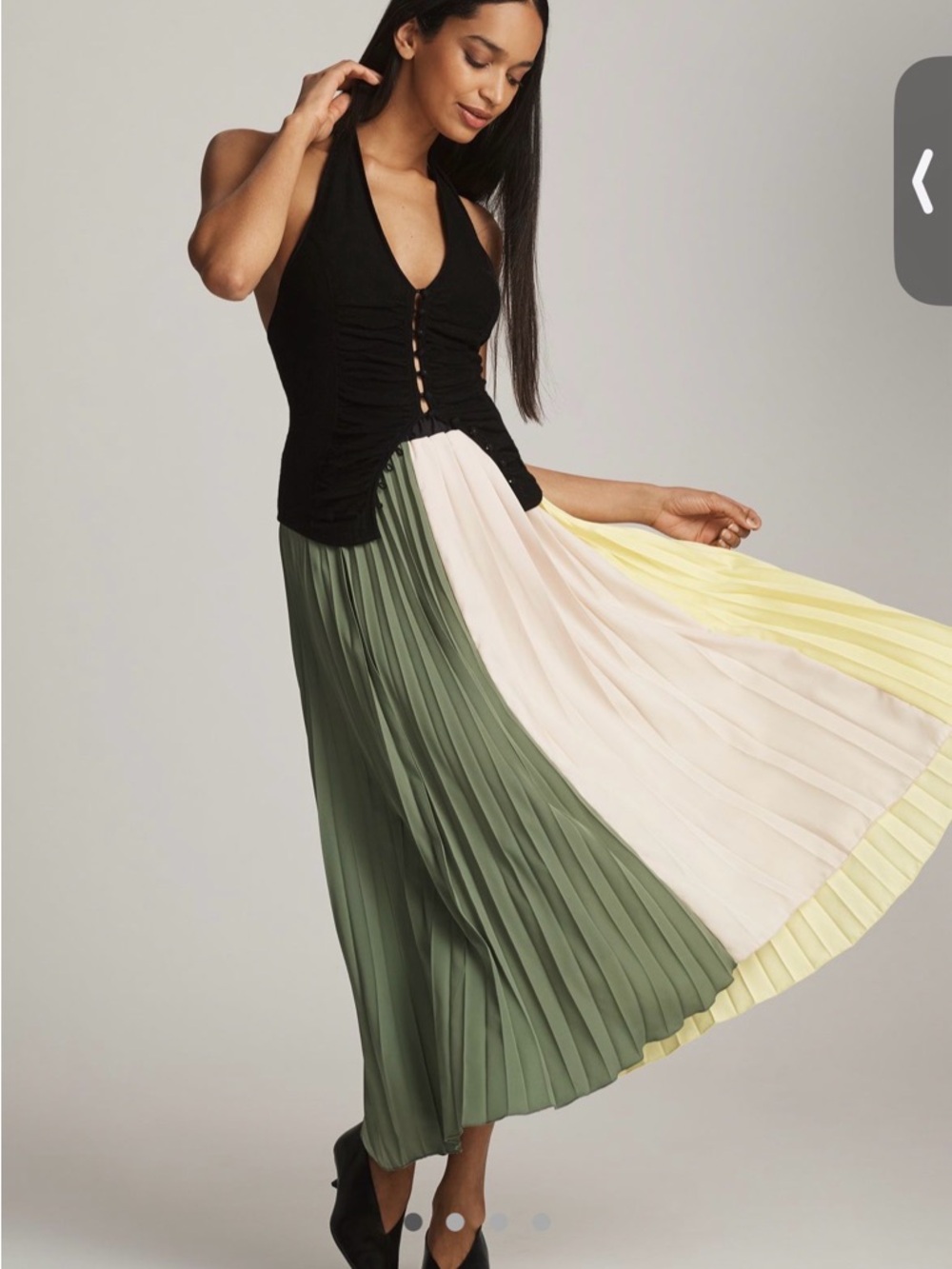 Anthropologie Maeve Pleated Colorblock Midi Skirt in Yellow, White & Green L